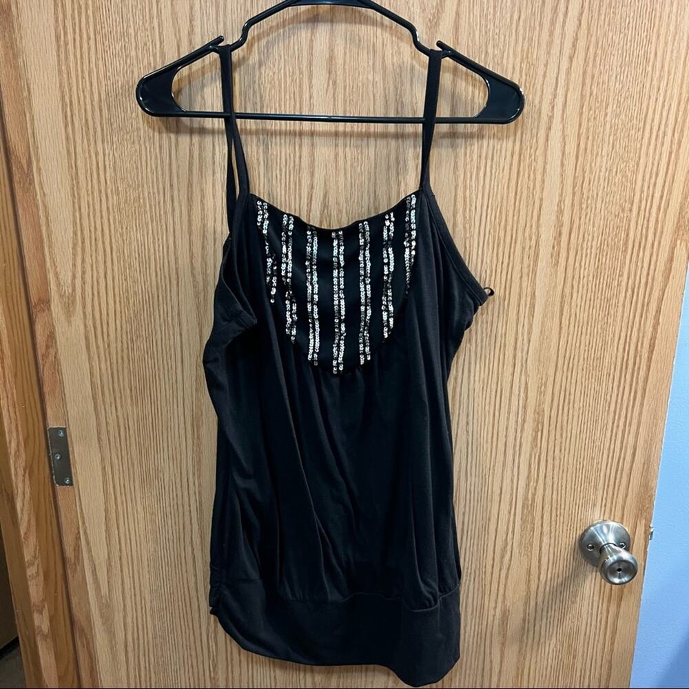 Maurices Sequin Front Black Spaghetti Strap Tank Top Size 0 Women's Plus Size 14